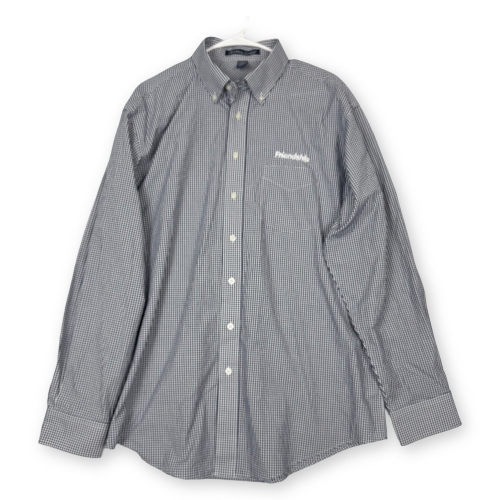 Devon & Jones Mens XL Gingham Button Down Shirt Navy White Long Sleeve D640